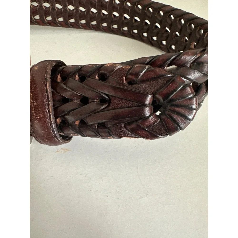 Fossil Belt Mens 38 Braided Leather Brown Adjustable Woven‎ Classic